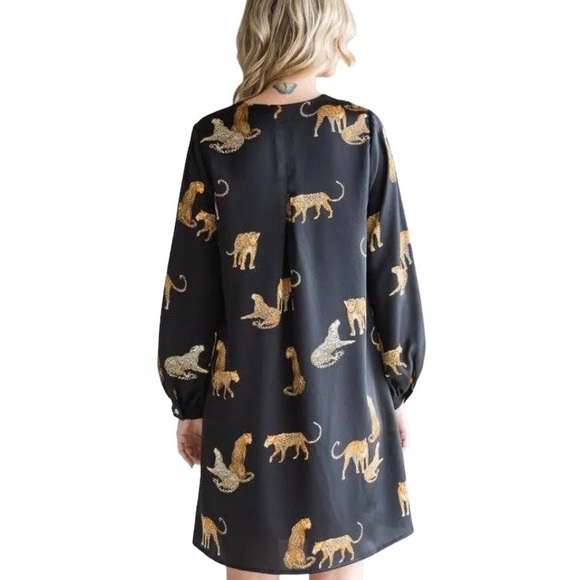 Jodifl Black Pullover Dress with Gold Cheetahs Size Small - Picture 3 of 13